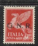 ITALI AREGNO ITALY KINGDOM REPUBBLICA SOCIALE ITALIANA RSI GNR POSTA AEREA AIR MAIL LIRE 10 MH BEN CENTRATO - Airmail