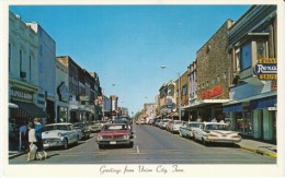 Union City TN Tennessee, Main Street Scene, Rexall Drug Store Sign, Auto, C1960s Vintage Postcard - Autres & Non Classés