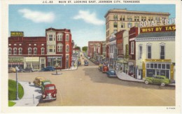 Johnson City TN Tennessee, Main Street Scene, Drug Store Sign, Shoe Store, C1930s/40s Vintage Postcard - Johnson City