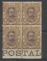 ITALY KINGDOM ITALIA REGNO 1889 EFFIGIE  RE UMBERTO I KING LIRE 1 MNH BLOCK QUARTINA - Neufs