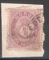 Norvège / Norge / Norway, 1871, Yvert N° 19, 4 SKILLING  Violet " COR OMBRE " Obl , TB Cote 70 Euros - Oblitérés