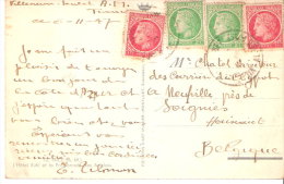 Carte Postale Pour La Belgique-Cérès De Mazelin- YT-676 & 680- 1947-- Nice -Hôtel Ruhl-exp. Vers Neufvilles (Soignies) - 1945-47 Ceres Of Mazelin