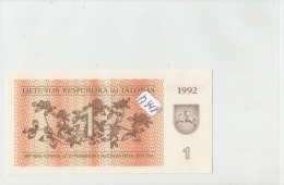 Billets - B941 -  Lituanie     - Billet  1  1992    - Etat Neuf  ( Type, Nature, Valeur, état... Voir 2 Scans) - Lithuania
