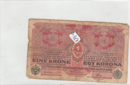 Billets - B917 - Hongrie   - Billet  1 Korona 1916  ( Type, Nature, Valeur, état... Voir 2 Scans) - Hungary