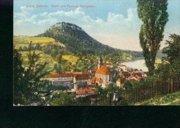 Litho Königstein Blick Auf Die Stadt Kirche Häuser Um 1900 - Koenigstein (Saechs. Schw.)