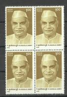 INDIA, 1996, Pandit Kunjilal Dubey, Educationist And Freedom Fighter,  Block Of 4, MNH, (**) - Neufs