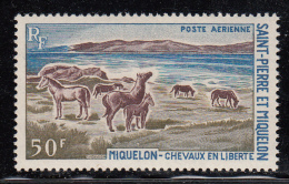 St Pierre Et Miquelon 1969 MNH Sc C41 50fr Grazing Horses Miquelon - Nuevos