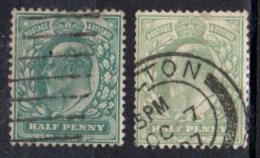 Grande Bretagne ; Great Britain ; 1902 ;n° Y: 106 Et 106a ; Ob ; " 2 Teintes " ; Cote Y : 2.00 E. - Non Classés