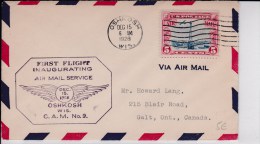 USA - 1928  - POSTE AERIENNE - ENVELOPPE AIRMAIL De OSHKOSH ( WISCONSIN ) - FIRST FLIGHT - C.A.M. 9 - 1c. 1918-1940 Brieven