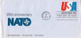 USA Unaddressed FDC NATO 25th Anniversary 18c Postal Stationary Envelope Postmarked Washington DC Apr 4 1974 - 1961-80