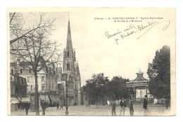 Cp, 86, Châtellerault, Eglise St-Jean Et Kiosque à Musique, Voyagée 1904 - Chatellerault