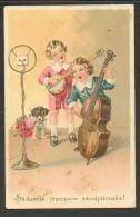 ESTONIA  KAVASTU   1939   , CHILDREN  PLAYING  CELLO  BANJO  MICROPHONE  DOG, OLD POSTCARD, O - Humorous Cards