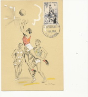 1er Jour 7 Juillet 1956 Basket Ball Mulhouse Dessin Postiers Philatelistes Avon Fontainebleau - Basketbal