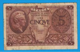 ITALIA - ITALY =  5 Liras 1944 Circulado   P-31 - Biglietti Di Stato