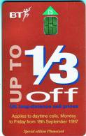 Télécarte à Puce BT Phonecard "UP TO 1/3 OFF" Valeur Faciale £5 Utilisée  Qualité TB  ****N° Lot 23/3/006652/0555 - BT Allgemeine