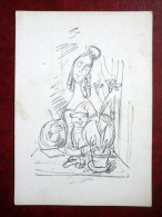 Illustration By Wilhelm Busch - Karikatur - Caricature - Cat - Woman - Unused - Busch, Wilhelm