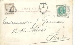 Cpa De Londres Timbre 92 Cachet T Anglais Et Taxe N°29 Oblitéré Triangle évidé 1903 - 1859-1959 Storia Postale