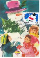 Poland 1988 Happy New Year Snowman Canceled In Warszawa - Maximum Cards