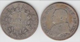 ITALIE (ETATS PAPAUX) - ITALIA (PAPAL STATES) ** 1 LIRA 1866 XXIR - PIUS IX - ARGENT - SILVER ** EN ACHAT IMMEDIAT !!! - Vatican