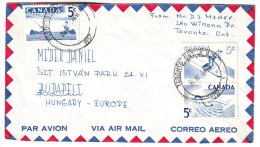 Canada 1957 Letter,Toronto To Budapest Mi.312 Fishing Mi.313 Swimming Mi.315 Skiing - Brieven En Documenten