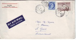 Canada 1955 Letter, Listowel To St Gallen Mi.294 Queen Elizabeth II Mi.302 Eskimo In A Kayak - Lettres & Documents