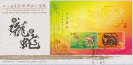 Hong Kong 2013 Gold & Silver Stamp Sheetlet On Lunar New Year Animals Dragon/Snake Chinese New Year 's Day FDC HK130 - FDC