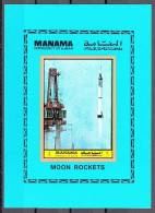 Manama, Michel Cat. #1098, BL221 B. Mercury 3 Take Off, Space IMPERF S/sheet. Mint NH. - Asia