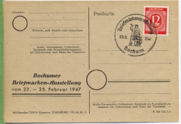 Bochumer Briefmarken-Ausstellung Vom 22.-25. Februar 1947 Mit Frank. Gemeinschaftsausg. 12 Pf. Ziffer. Mit Sonderstempel - Bochum
