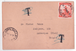 Carte De Taketa 1947 Affr. 5f Orange De KUTU/1945 (erreur De Date) + T Biffé Pour Anvers - Briefe U. Dokumente