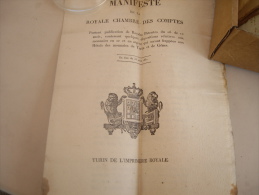 Manifeste De La Royale Chambre Des Comptes 1818/1831  Hotels Des Monnaies De Turin Et De Genes - Sardaigne