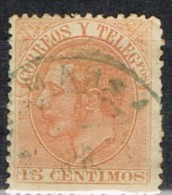 Sello 15 Cts Alfonso XII Cadete, Fechador Trebol ALMANSA (Ciudad Real), Num 210 º - Usati