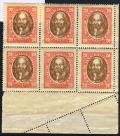 HUNGARY-1919.Portraits 20 Fillér In 6 Block WMK Vertical / Defective Perforation MNH! Mi 261X. RARE!! - Unused Stamps