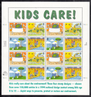 USA MNH Scott #2954a Sheet Of 4 Blocks Of 4 Different 32c Childrens' Drawings - Kids Care! - Earth Day - Sheets