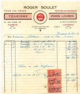 Entête Du 29/01/1949  -Soulet  - Lourdes - Tarbes - Pneus Toutes Marques ( Timbres Fiscaux ) - Automobile