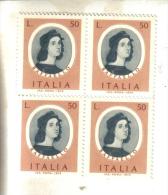 Francobolli Italia-quartina- L. 50 Raffaello- 1974 - Blocks & Kleinbögen