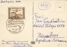 Austria - FDC Postcard Wiener Messe 1955 To Buenos Aires - Brieven En Documenten