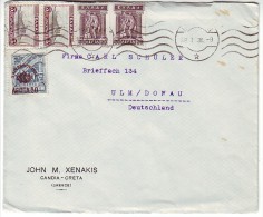 Greece Letter,Creta To Ulm Mi.383 Royalty, Overprint,2x Mi.313 Cruiser "averof"`,2x Mi.201 - Briefe U. Dokumente