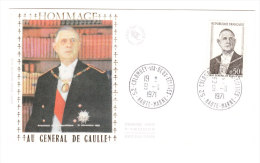 FRANCE Lettre 1er Jour 9-11-1971 (5) COLOMBEY Les Deux Eglises Hommage De Gaulle (Photo Soie) - Cartas & Documentos