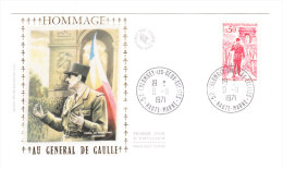 FRANCE Lettre 1er Jour 9-11-1971 (6) COLOMBEY Les Deux Eglises Hommage De Gaulle (Photo Soie) - Cartas & Documentos