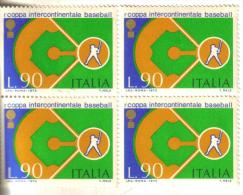 Francobolli Italia-quartina -I° Coppa Inercontinentale Baseball -1973 - Blocks & Kleinbögen