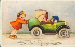 Fröhliche Pfingsten Mädchen Schiebt Kind Im Auto Panne 13.5.1932 Von Ohrdruf - Pfingsten