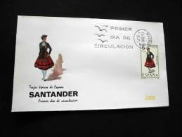 1970 Sobre De Primer Día De Circulación Trajes Típicos Españoles Santander   SC/UNC - FDC