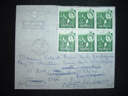 LETTRE PAR AVION POUR FRANCE TP 10C X6 OBL. 9 AP 55 CUREPIPE ROAD MAURITUS - Mauricio (...-1967)