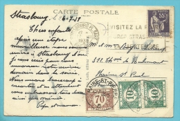 Kaart Vanuit STRASBOURG (France), Getaxeerd (taxe)  Met TX 33+41 Met Stempel HAINE-ST-PIERRE - Lettres & Documents