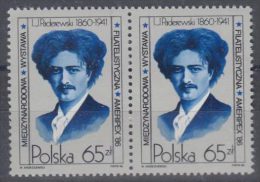 POLAND 1986 INTERNATIONAL PHILATELIC EXHIBITION CHICAGO USA AMERIPEX 86 PAIR NHM Paderewski Music Piano Pianist Composer - Recordatorios