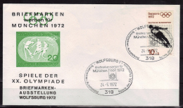 ALLEMAGNE  FDC   Cachet  Wolfsburg 1   Le  24-5-1972   JO 1972  Saut A Ski - Danse -  Football - Lancer Du Disque - Cartas & Documentos