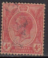 Straits Settlements Used 1921,  4c Caramine Red,  King George V Series, Malaya / Malaysia - Straits Settlements