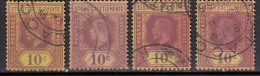 Straits Settlements Used 1912,,,,,, 10c......  Shades ,  King George V Series, Malaya / Malaysia - Straits Settlements