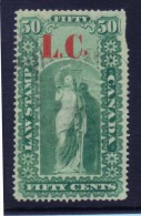 1864 Lower Canada QL5 Quebec Law Stamp ( 50c Green Dot After "L.C." Up Shifting ) Timbre Taxes Bas Canada Recto/verso - Fiscaux