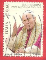 ITALIA REPUBBLICA USATO - 2011 - Beatificazione Di Papa Giovanni Paolo II - € 0,60 - S. 3232 - 2011-20: Usados